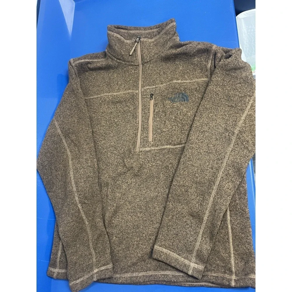North Face Sweater Knit Quarter Zip Fleece Pullover Mens Medium Mushroom Taupe